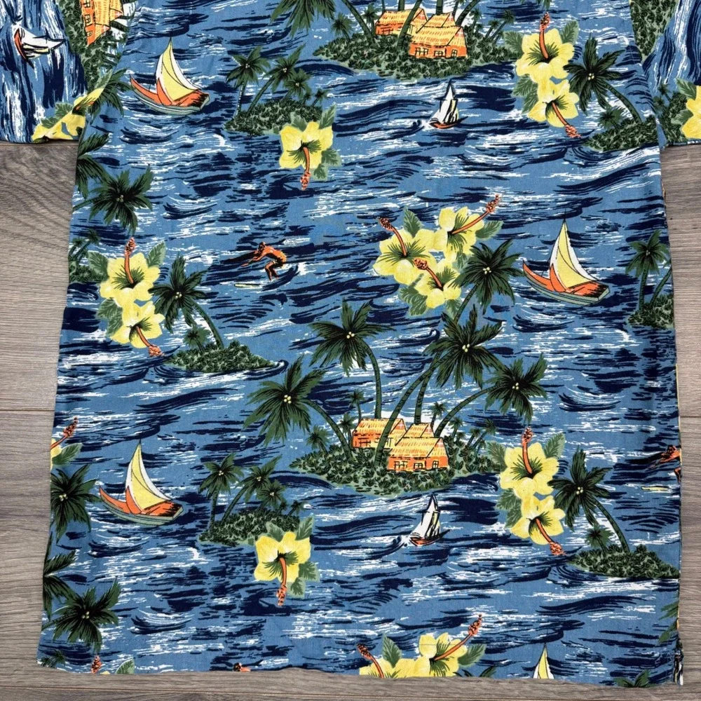 Vintage Cherokee Hawaiian Shirt Ocean Palm Trees Hibiscus Cotton‎ Boys L 10/12
